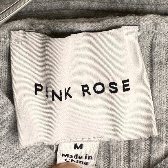 Pink Rose Women’s Cropped Ribbed Hooded Long Sleeve Sweater Size Medium Gray - Picture 4 of 6